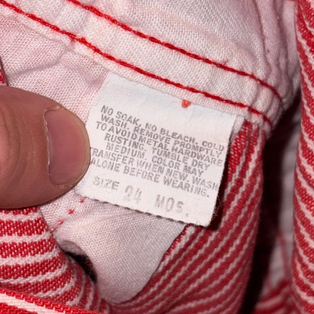 Vintage OshKosh Bgosh Red White Hickory Stripe Overalls Shortalls 24 Months USA